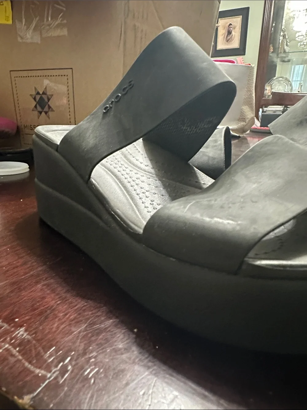 CROCS Women’s Charcoal Double-Strap Wedge Slides